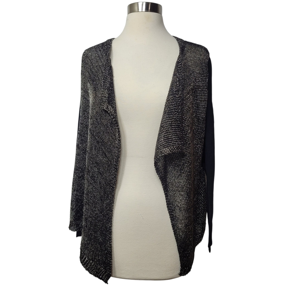 Elie Tahari Women's Zareen Yarn Chic Black Gold Drape Front Cardigan Small - Picture 3 of 11